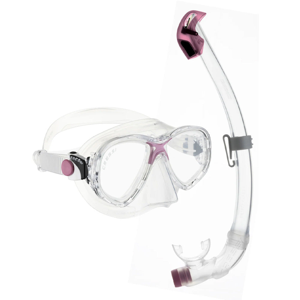 Cressi Marea Junior and Seal Dry Snorkel Combo - Clear / Pink