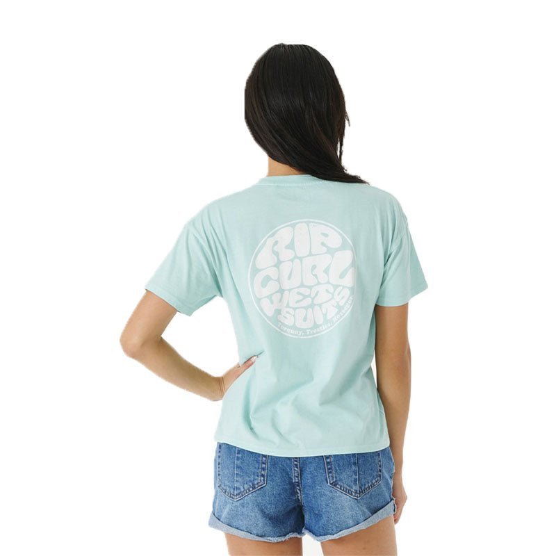The Ripcurl Women's Wettie Icon Relaxed Tee - Light Aqua