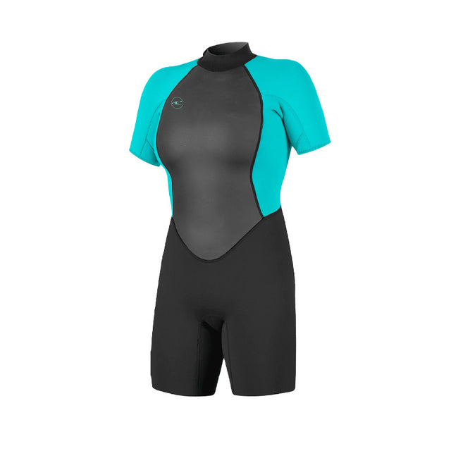 O'Neill Reactor 2mm Back Zip S/S Spring Womens - Black/Light Aqua