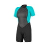 O'Neill Reactor 2mm Back Zip S/S Spring Womens - Black/Light Aqua