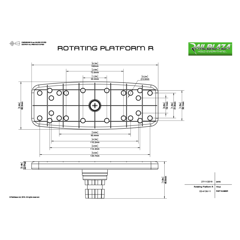Railblaza Rotating Platform R - Dimensions
